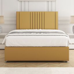 "BSSPOKE Monaco Plush Velvet Divan Bed 24"" Headboard & No Mattress No Drawers in Mustard - Size: Small Double" - thumbnail 2
