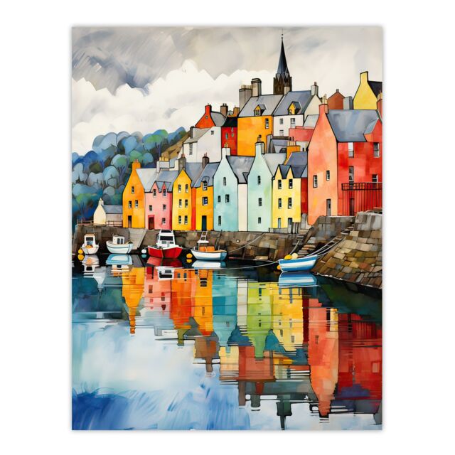 "Artery8 Wall Art Print Isle of Mull Calm Tobermory Bay Colourful Houses Poster Picture - Size: W18"" x H24""" - image 1
