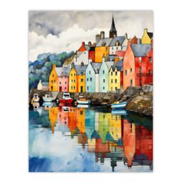 "Artery8 Wall Art Print Isle of Mull Calm Tobermory Bay Colourful Houses Poster Picture - Size: W18"" x H24""" - thumbnail 1