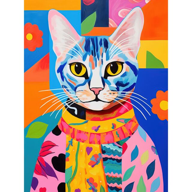 Artery8 Wall Art Print The Cat in the Caftan Artwork Bold Bright Vibrant Modern Folk Art Acrylic Painting Kids Floral Pattern Poster - image 1