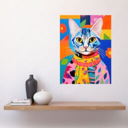 Artery8 Wall Art Print The Cat in the Caftan Artwork Bold Bright Vibrant Modern Folk Art Acrylic Painting Kids Floral Pattern Poster - thumbnail 2
