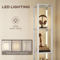 HOMCOM Floor Lamp with Shelves, LED Standing Lamp with Fabric Drawer in White - thumbnail 6