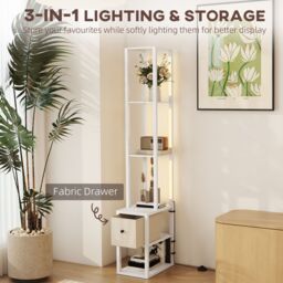HOMCOM Floor Lamp with Shelves, LED Standing Lamp with Fabric Drawer in White - thumbnail 4