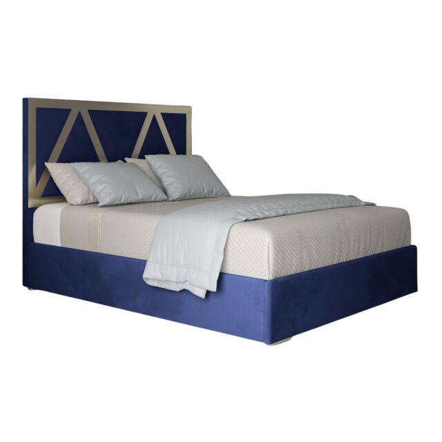 KDMD Belgrave Upholstered Soft Velvet Metal Designer Bed Frame in Blue - Size: Single - image 1