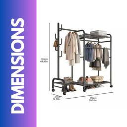 Rafaelo Mobilia Heavy Duty Metal Clothes Rail Open Wardrobe With Storage Shelves in Black - thumbnail 6