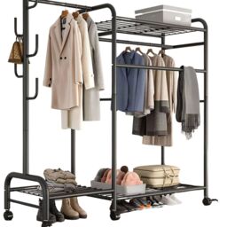 Rafaelo Mobilia Heavy Duty Metal Clothes Rail Open Wardrobe With Storage Shelves in Black - thumbnail 5