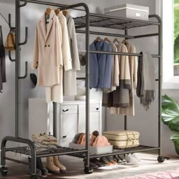 Rafaelo Mobilia Heavy Duty Metal Clothes Rail Open Wardrobe With Storage Shelves in Black - thumbnail 4
