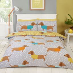 Rapport Home Dolly Dachshund Duvet Cover Set with Pillowcase in Yellow - Size: Single - thumbnail 2