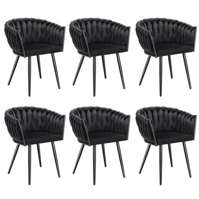 tectake Dining Chair Astano - Padded, Velvet, Knot Design, Continuous Backrest in Black - Size: 6 Pack - image 1