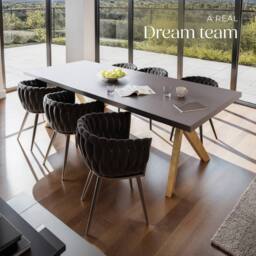 tectake Dining Chair Astano - Padded, Velvet, Knot Design, Continuous Backrest in Black - Size: 6 Pack - thumbnail 8