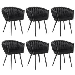 tectake Dining Chair Astano - Padded, Velvet, Knot Design, Continuous Backrest in Black - Size: 6 Pack - thumbnail 1