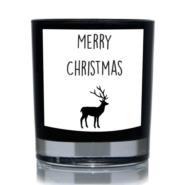 60 SECOND MAKEOVER Christmas Candle Happy Christmas Deer Candle Gift 20cl Candle in Black