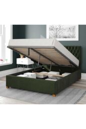 Aspire Nightingale Upholstered Ottoman Storage Bed, Plush Velvet Fabric in Dark Olive - Size: King - thumbnail 2