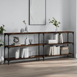Berkfield Home Console Table Smoked Oak 200x29x75 cm Engineered Wood in Brown - Size: 200 x 29 x 75 cm - thumbnail 1