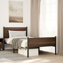 Berkfield Home Metal Bed Frame without Mattress Brown Oak 107x203 cm - thumbnail 1