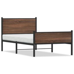 Berkfield Home Metal Bed Frame without Mattress Brown Oak 107x203 cm - thumbnail 2