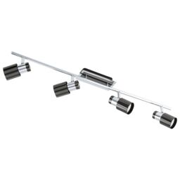 Loops Flush Ceiling 4 Spot Lights Track Back Plate & Shade Nickel Black Bulb GU10 4x5W in Metallics