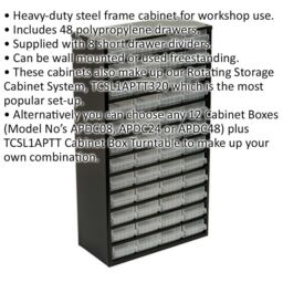 Loops 305 x 155 x 555mm 48 Drawer Parts Cabinet - BLACK - Wall Mounted / Standing Box - thumbnail 2