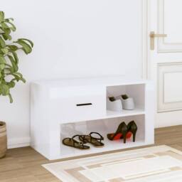 Berkfield Home Shoe Cabinet High Gloss White 80x35x45 cm Engineered Wood - Size: 80 x 35 x 45 cm - thumbnail 3
