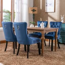 Modern Home Touch Romsey Set of 2 Velvet Upholstered Dining Chairs with Oak Legs & Knocker Ring Back in Blue - Size: 2 Pack - thumbnail 3