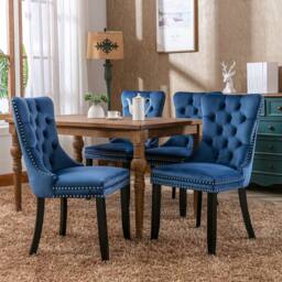 Modern Home Touch Romsey Set of 2 Velvet Upholstered Dining Chairs with Oak Legs & Knocker Ring Back in Blue - Size: 2 Pack - thumbnail 2