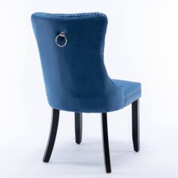 Modern Home Touch Romsey Set of 2 Velvet Upholstered Dining Chairs with Oak Legs & Knocker Ring Back in Blue - Size: 2 Pack - thumbnail 6