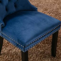 Modern Home Touch Romsey Set of 2 Velvet Upholstered Dining Chairs with Oak Legs & Knocker Ring Back in Blue - Size: 2 Pack - thumbnail 8