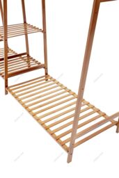 H&O Direct Trapezoid Bamboo Garment Rack with Tiered Storage Shelves in Brown - thumbnail 5
