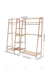 H&O Direct Trapezoid Bamboo Garment Rack with Tiered Storage Shelves in Brown - thumbnail 6