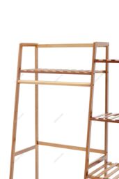 H&O Direct Trapezoid Bamboo Garment Rack with Tiered Storage Shelves in Brown - thumbnail 3