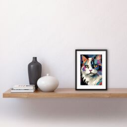 "Artery8 Wall Art Print Fluffy Ragdoll Cat Portrait Colourful Purple Blue Black Modern Flt Style painting Artwork Framed 9X7 Inch - Size: W7"" x H9""" - thumbnail 2
