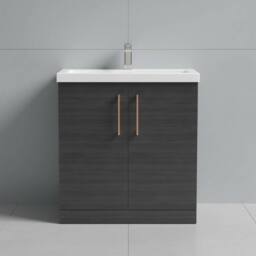 Balterley Bathroom Floor 2 Soft Close Door Vanity Unit Basin, Black, 810mm in Black - thumbnail 3