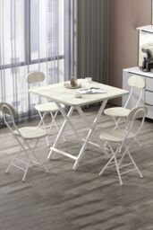 Living and Home 5pcs Folding Table and 4 Chairs Set Indoor Outdoor Bistro Kitchen Dining Set Furniture in White