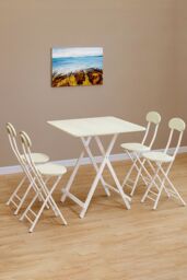Living and Home 5pcs Folding Table and 4 Chairs Set Indoor Outdoor Bistro Kitchen Dining Set Furniture in White - thumbnail 2