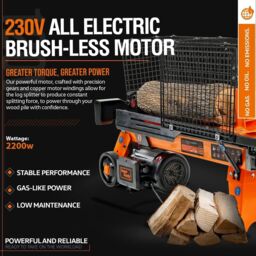 Superhandy Portable Electric Log Splitter 6 Ton Ram System 9.6A 2200W in Orange - thumbnail 2
