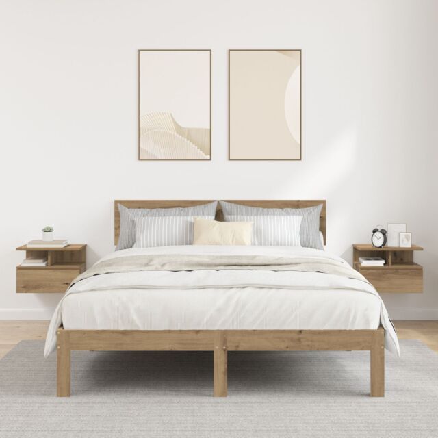 Berkfield Home Floating Nightstands 2 pcs Artisan Oak 40x31x27 cm Engineered Wood in Beige - Size: 40 x 31 x 27 cm - image 1