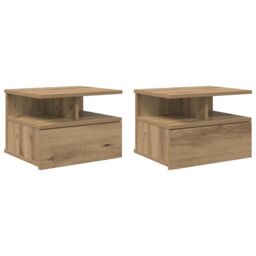 Berkfield Home Floating Nightstands 2 pcs Artisan Oak 40x31x27 cm Engineered Wood in Beige - Size: 40 x 31 x 27 cm - thumbnail 2
