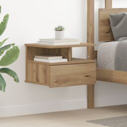 Berkfield Home Floating Nightstands 2 pcs Artisan Oak 40x31x27 cm Engineered Wood in Beige - Size: 40 x 31 x 27 cm - thumbnail 4