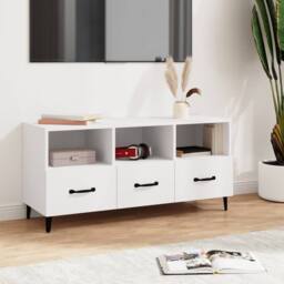 Berkfield Home TV Cabinet White 102x35x50 cm Engineered Wood - Size: 102 x 35 x 50 cm - thumbnail 2