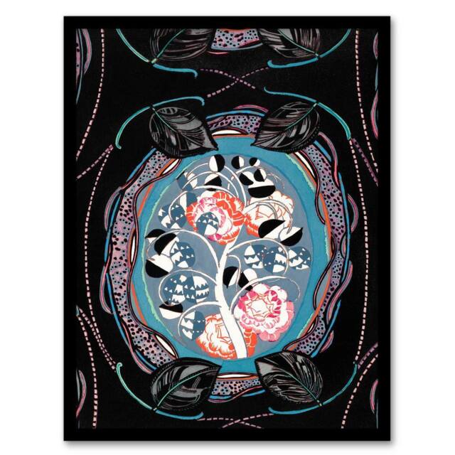 Artery8 Edouard Benedictus Framed Wall Art Print Vintage Floral Motif in Black - Size: A4 - image 1