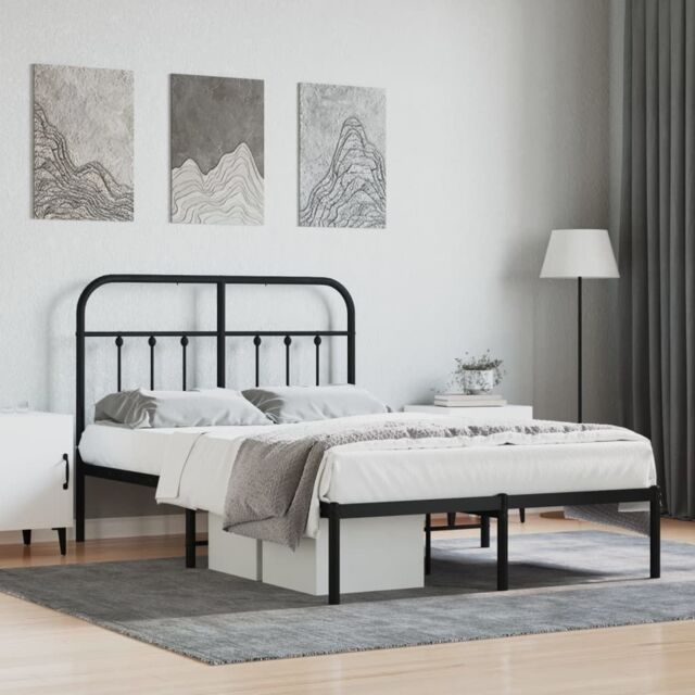 Berkfield Home Metal Bed Frame with Headboard Black 120x200 cm - Size: Small Double - image 1