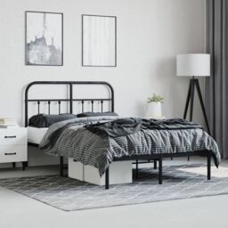 Berkfield Home Metal Bed Frame with Headboard Black 120x200 cm - Size: Small Double - thumbnail 4