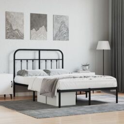 Berkfield Home Metal Bed Frame with Headboard Black 120x200 cm - Size: Small Double