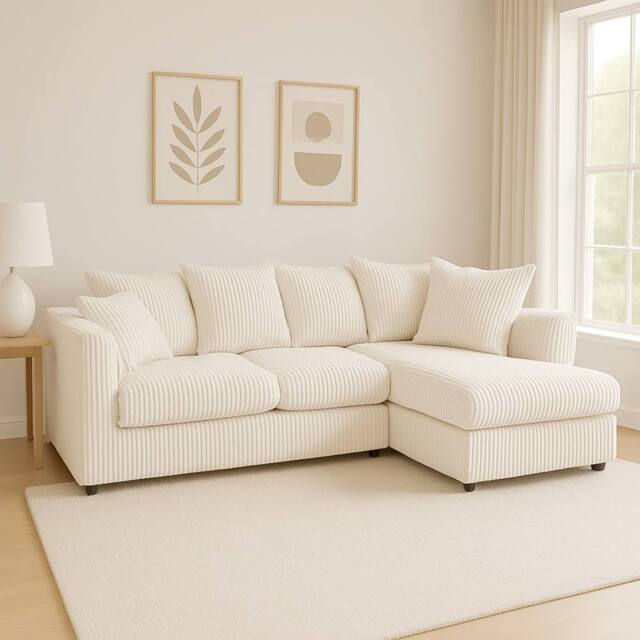 SquareBoxx Asher Jumbo Cord Corner Sofa Right Hand facing Chaise in Off-White - image 1