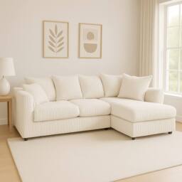 SquareBoxx Asher Jumbo Cord Corner Sofa Right Hand facing Chaise in Off-White - thumbnail 1