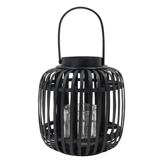 JVL Luna Natural Bamboo Lantern with Handle - Black - image 1