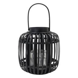 JVL Luna Natural Bamboo Lantern with Handle - Black - thumbnail 1