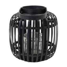 JVL Luna Natural Bamboo Lantern with Handle - Black - thumbnail 3