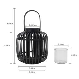 JVL Luna Natural Bamboo Lantern with Handle - Black - thumbnail 6