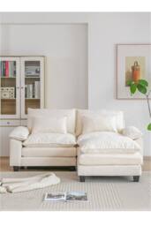 Living and Home Chenille Sectional Sofa with Ottoman and Lumbar Pillows in White - thumbnail 2